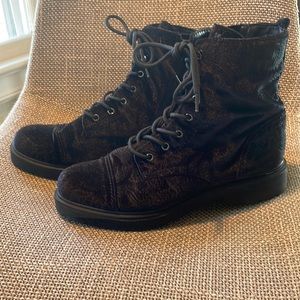 Black velvet combat boots